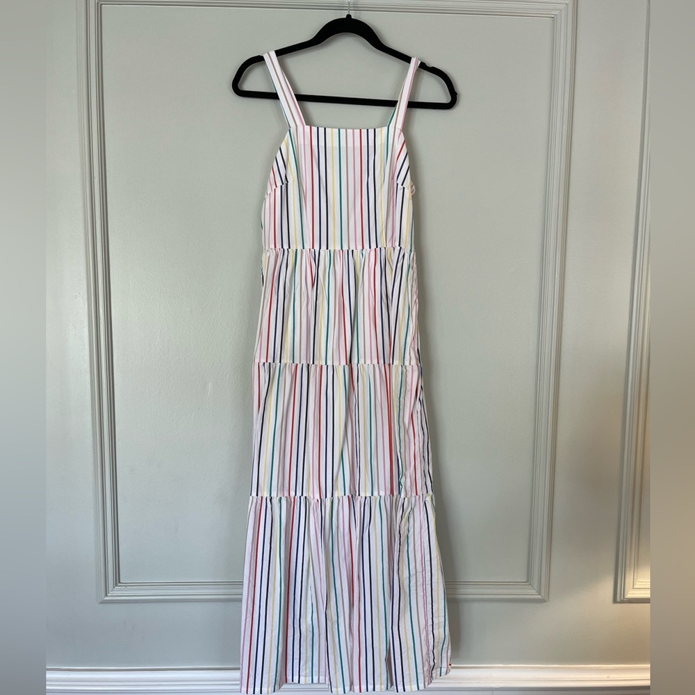 J. Crew White Striped Midi Sundress with Multicolor Stripes
